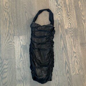 Oh Polly Black Ruched Mesh Bodycon Dress